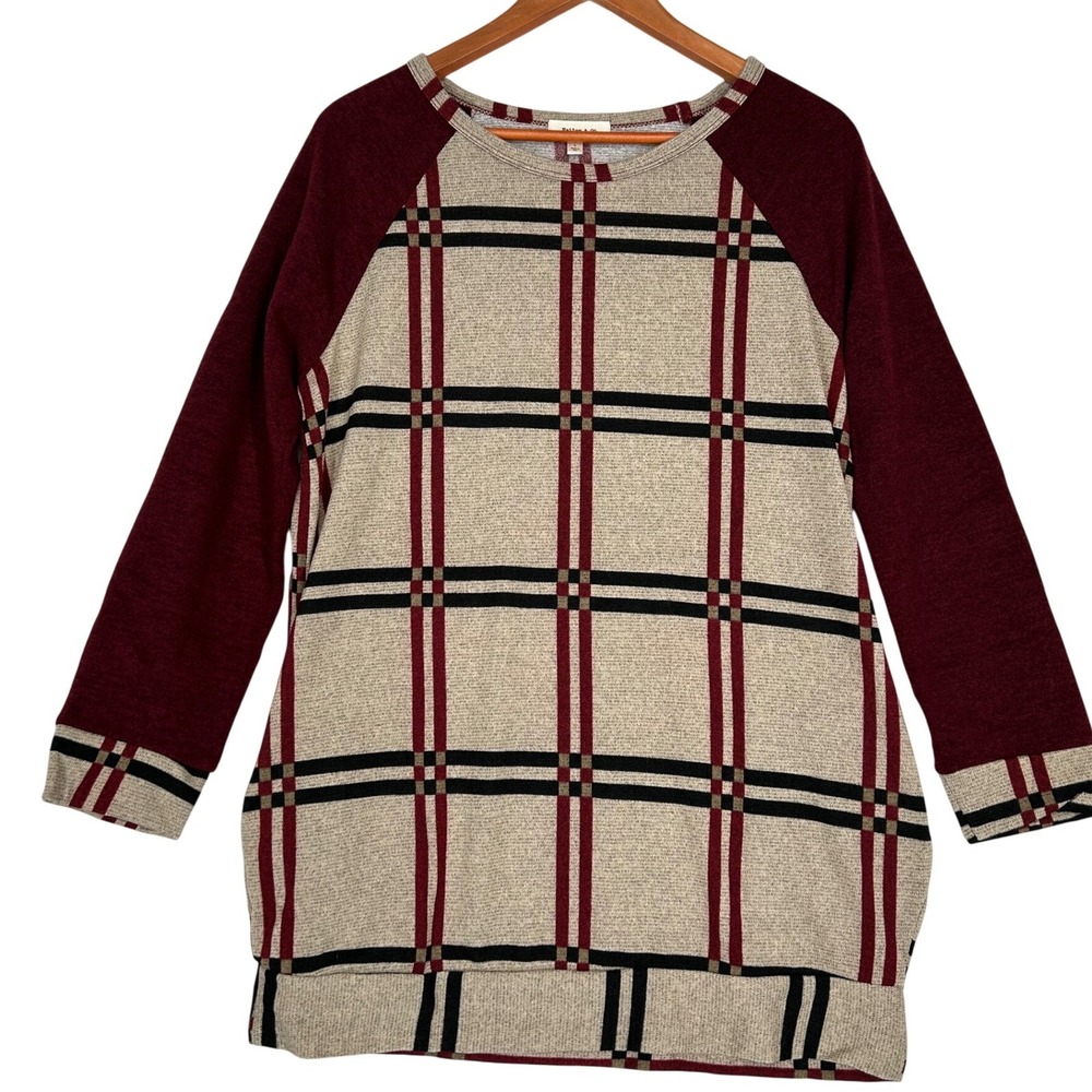 Hailey & Co Brown and Red Plaid Sweater w/Pockets Elbow Patch Women's Large NWOT